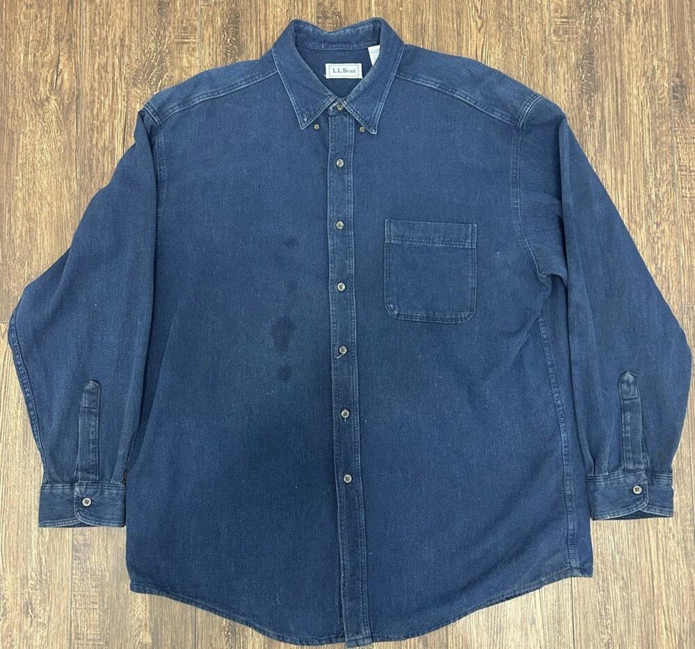 Vintage LL Bean Shirt XL Men’s Indigo Work Pocket Sashiko Fabric Cotton